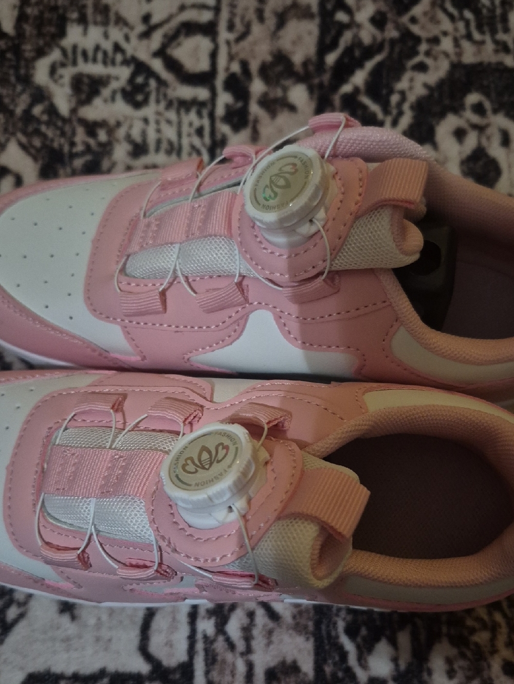 Girls Pink and White Sneakers with Dial Lacing